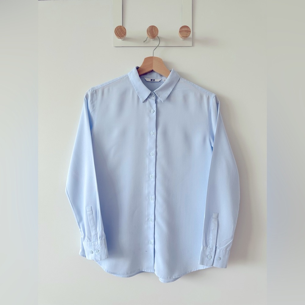 Uniqlo rayon long-sleeve blouse in pale blue
